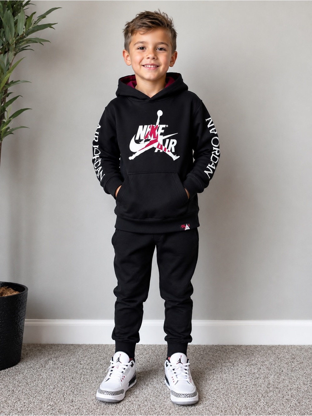 Nike Black Kids Hoodie with White and Pink Graphic